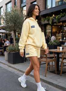 <b>Unisex</b> Oversized Hoodie Shorts Set Solid Yellow Fleece Casual 3-Piece Winter 100% Cotton Eco-Friendly - Product Image 6