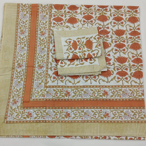 Pigment <b>Block</b> Printed Floral 100% Cotton 200TC 3-Piece Flat <b>Bed</b> Sheet Set Durable Skin-Friendly Eco-Friendly Machine Washable - Product Image 1