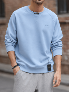 เสื้อสเวตเชิ้ตคอกลมสีดำสำหรับผู้ชาย MIAZ ทรงปกติ สีพื้น ผ้าถักเนื้อฝ้าย ใส่สบายในฤดูหนาว แห้งเร็ว ไม่หดตัว - Product Image 5