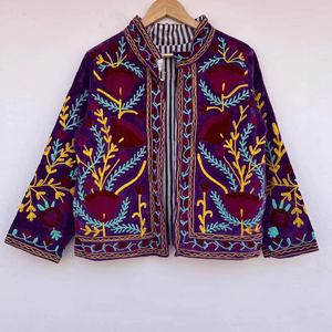 <b>Top</b> Product Wholesale Suzani Embroidered Velvet Jacket Women Short Winter <b>Coat</b> Button Bohemian Bomber Jacket Factory Price - Product Image 1