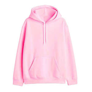 Sweat-shirt à capuche décontracté rose uni 100 % coton anti-boulochage à manches longues pour femme avec cordon de serrage et poches - Product Image 1