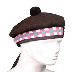 Chapeau écossais traditionnel fait main en laine marron, rose et turquoise, 100 % laine de haute qualité, modèle Balmoral Diced Hats 2026 - Product Image 1