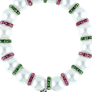 White Pearl <b>Bracelet</b> with Green Pink Rhinestone Spacers and Shield Charm Stretch Fashion Jewelry Gift for Women Wear - Product Image 2