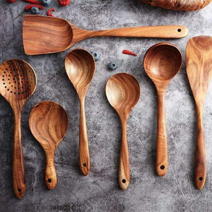 Ensemble d'ustensiles de cuisine en bois d'acacia naturel, compatible avec les ustensiles de cuisson antiadhésifs, spatules et cuillères en bois pour la cuisson - Product Image 5