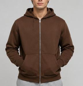 Sweat-shirt à capuche unisexe marron uni zippé, coupe classique, tricoté décontracté avec poches, idéal pour l'hiver, anti-rétrécissement - Product Image 1