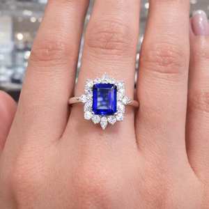 แหวนแต่งงานพลอยไพลินทรงเหลี่ยมมรกต เงินแท้ 925 แหวนสัญญาสำหรับผู้หญิงทุกขนาด - Product Image 2