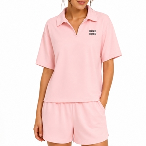 Women's <b>Short</b> Sleeve Polo Shirt And <b>Shorts</b> Set Casual Summer <b>Lounge</b> Wear Breathable Loose Fit Custom Made Women Polo Shirt - Product Image 1