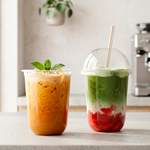 Gobelets jetables QUANG QUAN en PET transparent à paroi simple de 16/22/24 oz avec couvercles de 95 mm pour café, thé et boissons froides - Idéal pour les fêtes - Product Image 2