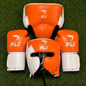 Set de Boxeo Naranja y Blanco: Guantes, Protector de Cabeza y Espinilleras para Entrenamiento Profesional, Equipo Personalizado para Sparring - Product Image 1