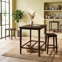 Table de bar en teck massif brun moderne, durable et écologique, idéale pour les bars à domicile, les salons et les hôtels.