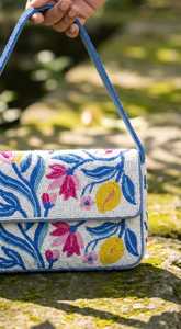 Bolso de Hombro Náutico de Lino con Bordado de Cuentas, Impermeable y Ecológico, con Diseño de Caballito de Mar, Color Verde Azulado, para la Playa, Verano, Mujeres, Bonito - Product Image 2