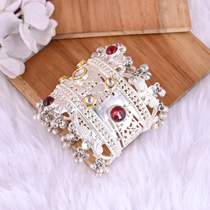 Garnet Hydro & <b>Red</b> Hydro Kundan Ethnic Cuff <b>Bracelet</b> | Silver Plated Brass Jewelry - Product Image 4
