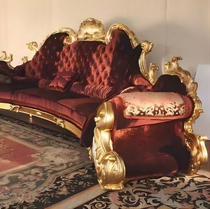 Luxury Solid Teak <b>Wood</b> <b>Sofa</b> Set French Rococo Burgundy Velvet 5 Seater Curved <b>Sofa</b> Round Coffee Table Royal Villa Living Room - Product Image 5