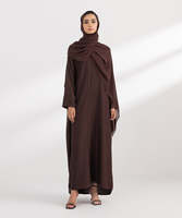 Abaya islamique marron uni à manches longues pour femmes, logo personnalisé, grande taille, longueur au sol, vêtements musulmans pour adultes, hijab, printemps