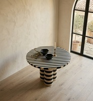 Table d'appoint ronde moderne en bois de noyer avec incrustation en résine d'os polie, mobilier de maison durable