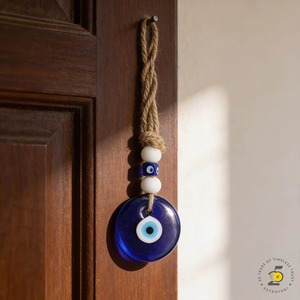 Adorno de Pared Redondo de Vidrio Azul Bohemio, Hecho a Mano, Ligero, Decoración Moderna para Interiores del Hogar - Product Image 1