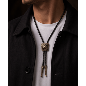 Retro Alloy Pendant Bolo Tie-Adjustable Genuine Leather Cowboy Necktie for Men & Boys - Product Image 1