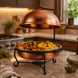 Hammered <b>Copper</b> Hanging Chafing Dish Buffet Food Warmer with Dome Lid Hotel Catering Restaurant OEM ODM Manufacturer - Product Image 3