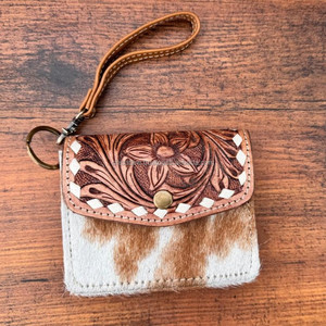 กระเป๋าใส่เหรียญของผู้หญิงแบบมีสายคล้องข้อมือขนาดเล็กลายหนังวัวสไตล์ตะวันตกใช้หลายรูปแบบ - Product Image 2