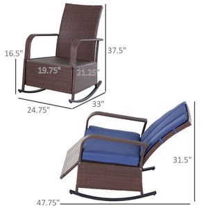 Sedia da Patio in Rattan Blu Regolabile con Cuscino Morbido e Poggiapiedi Reclinabile per una Seduta Confortevole - Product Image 3