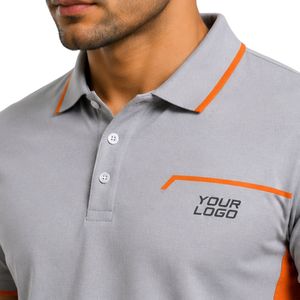Premium Grey And <b>Orange</b> Mens <b>Polo</b> Shirt With Contrast Side Panel Design Custom Logo Embroidery Athletic Golf Casual Sportswear - Product Image 3