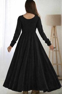 Kurta Anarkali Larga Hasta el Suelo en Color Negro con Aspecto Sencillo y Elegante, en Tela Faux Georgette, con Dupatta, Kurtis Sofisticados y Elegantes - Product Image 4