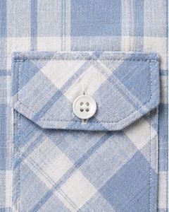 Camisa casual a cuadros azul cielo y blanco personalizada para hombre, corte ajustado, manga larga, con botones, de algodón, elegante, de calidad premium. - Product Image 4