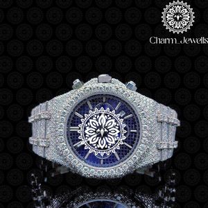 Charm Jewells Luxury Men's Watch 40mm Stainless Steel Diamond Encrusted <b>Chronograph</b> Analog Mechanical Movement Auto Date 10 Bar - Product Image 5