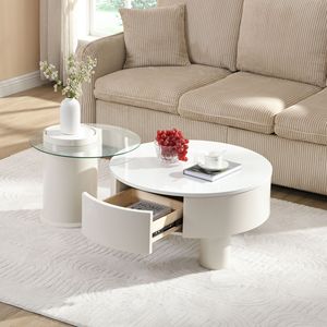 Set di 2 tavolini rotondi impilabili con cassetto portaoggetti per l'arredamento del soggiorno - Product Image 1