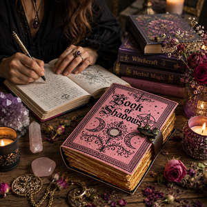 Cuaderno de Cuero Rosa Ecológico Hecho a Mano con Tapa Dura, Diario de Sombras, Grimoire, con Cierre Vintage, Papel con Borde Rústico, 200 Páginas, Hilo, Regalo - Product Image 5