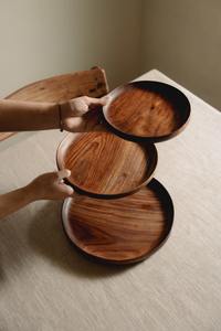 Assiettes à dîner, ensemble d'assiettes en bois massif, plateau de service en bois naturel - Product Image 3