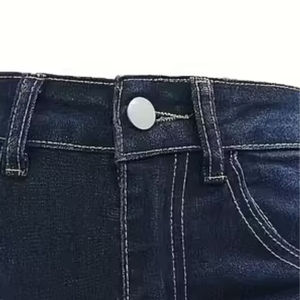 Shorts de Mezclilla Azul Oscuro de Cintura Alta para Hombre, Casuales, de Color Sólido, con Botones, de Algodón Tejido Transpirable - Product Image 3
