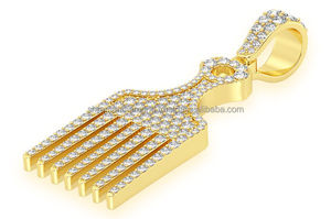 Collares con colgante de oro macizo de 10K con diamante cultivado en laboratorio, diseño minimalista personalizado, estilo único para mujer y niña, con dije de peineta para el cabello - Product Image 2