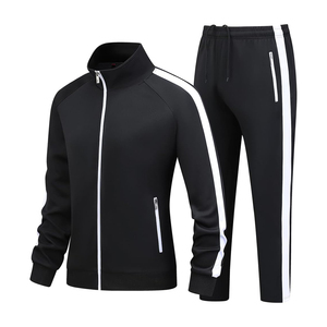 Conjunto Deportivo para Hombre, Color Negro, Manga Larga, Cierre de Cremallera, Cuello Alto, Estilo Deportivo, Otoño, Color Sólido, Poliéster, Pantalones Joggers, Corte Regular - Product Image 1
