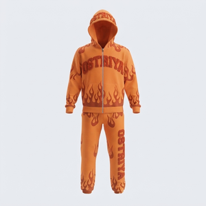 Lightweight Breathable <b>Top</b> Quality Hooded Collar Full <b>Zipper</b> Men's Fashion Tracksuit Set Solid Colors Knitted Rhinestone Vintage - Product Image 1