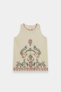 Cream Embroidered Women's Sleeveless Top Ethnic Indian Pakistani Traditional Casual Wear Cotton Regular Fit Adult - Product Image 2
