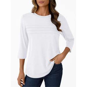 2025 femmes 3/4 longueur manches tunique plissée t-shirts printemps et automne tenues habillé affaires décontracté hauts en taille libre - Product Image 4