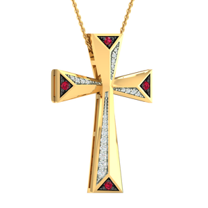 925 Sterling Silver Gold Plated 28mm <b>Cross</b> Pendant Necklace <b>Red</b> White Zircon | Trendy Christian Religious Jewelry for Women - Product Image 3