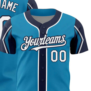 Camiseta de béisbol azul cielo con detalles en azul marino, logotipo con la inscripción Yourteams y el número 00 en estudio para uniforme deportivo personalizado. - Product Image 3