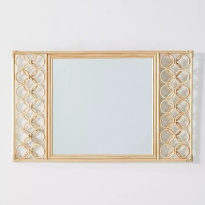 Bathroom full size wall <b>hanging</b> rattan <b>mirror</b> rectangular natural stylish art <b>mirrors</b> for room decorations - Product Image 1