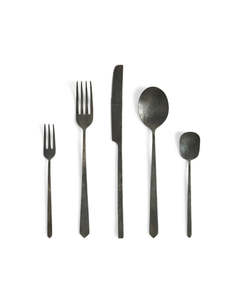 5PCS Matte <b>Black</b> Vintage <b>Cutlery</b> <b>Set</b> Forged Stainless Steel Flatware <b>Set</b> Hammered Fork Knife Spoon <b>Set</b> for Restaurant - Product Image 1