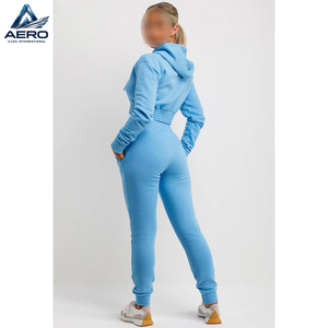 Best Product Ladies Tracksuit, With Zip Front Crop Hooded And Jogger <b>Set</b> Sky Blue Color Gym Wear Women Crop Tracksuit <b>Set</b> - Product Image 4