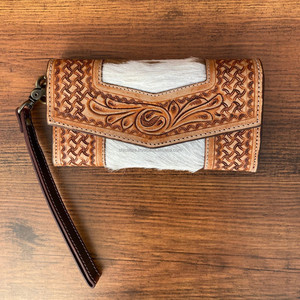 Nouveau portefeuille de sculpture usiné à la main pochette portefeuille élégant en cuir de fourrure de vachette multi-utilisations embrayages en cuir occidental pour les utilisations des femmes - Product Image 2