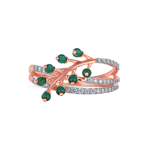 Anillo de Diamantes con Estética Botánica, Anillo de Diamantes de Lujo en Oro Rosa con Diseño de Rama de Árbol para Mujer, Joyería Fina con Gema Verde, Venta al Por Mayor - Product Image 3
