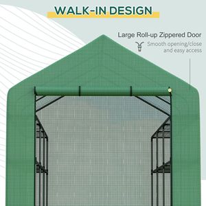 Serra da Giardino 8x6x7 con Porta Avvolgibile con Cerniera e Finestre, 18 Ripiani, Copertura in PE Anti-UV per Coltivazione - Product Image 5