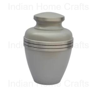 Metal Adult Cremation Urn Silver Finish <b>Memorial</b> <b>Keepsake</b> Tabletop Ash Crematory Urn Band Human Ashes 220 Cubic Inch Capacity - Product Image 2