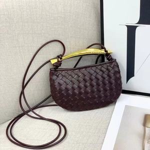 Woven PU Leather <b>Mini</b> Bag Crescent Crossbody Handbag Metal Handle Portable Purse for Daily Party Use - Product Image 4