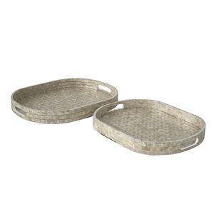 Plateau en nacre, motif coquillage naturel spécial, plateau de service ovale en mosaïque avec poignées, idéal pour les cadeaux de pendaison de crémaillère modernes - Product Image 1