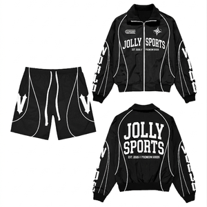 Men windbreaker short set polyester micro twill black <b>white</b> <b>panel</b> design heattransfer logo custom Windbreaker Shorts Set for Men - Product Image 3