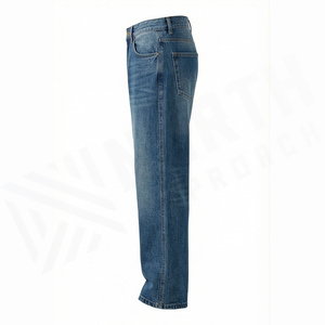 Straight-Leg High Waist Distressed <b>Denim</b> Jeans Men Regular Fit Cotton Casual Style Spring Washed Blue Pants - Product Image 3